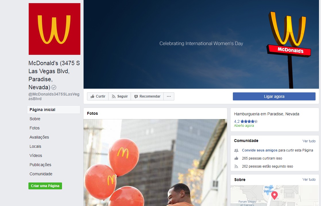 Página do McDonalds de Las Vegas