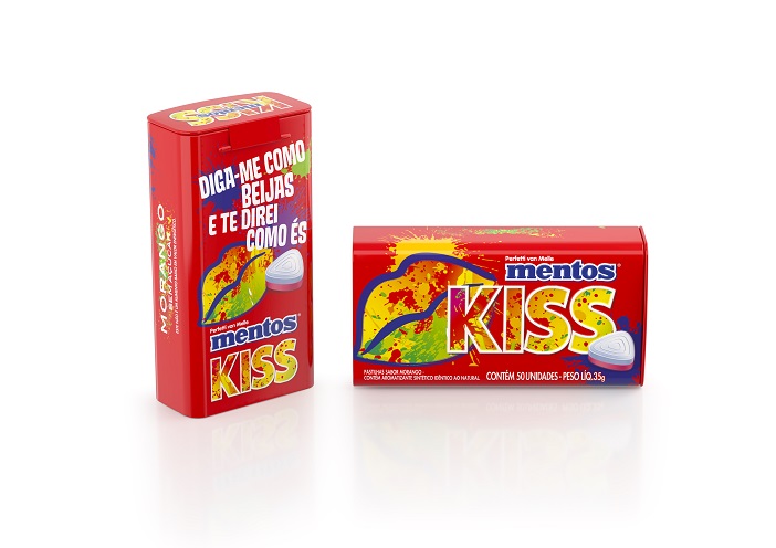 Tin 50pz Mentos Kiss Morango 1 Brazil
